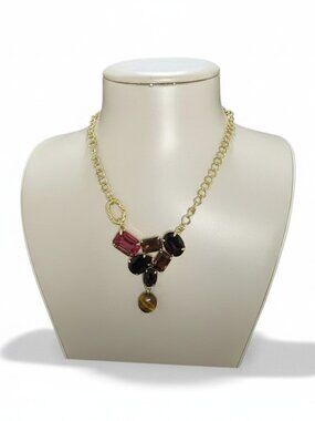 Women's Statement Tiger's Eye Multi Color Gold Plated Necklace NWOT